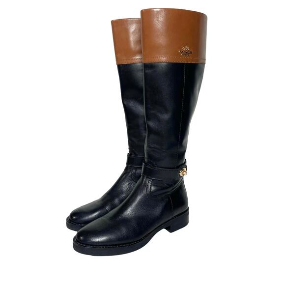 COACH Women’s EVA Two Tone Black and Brown Riding Boot size 6 - Picture 1 of 13